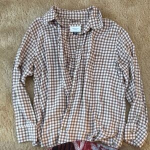 American Eagle brown white and orange flannel shirt